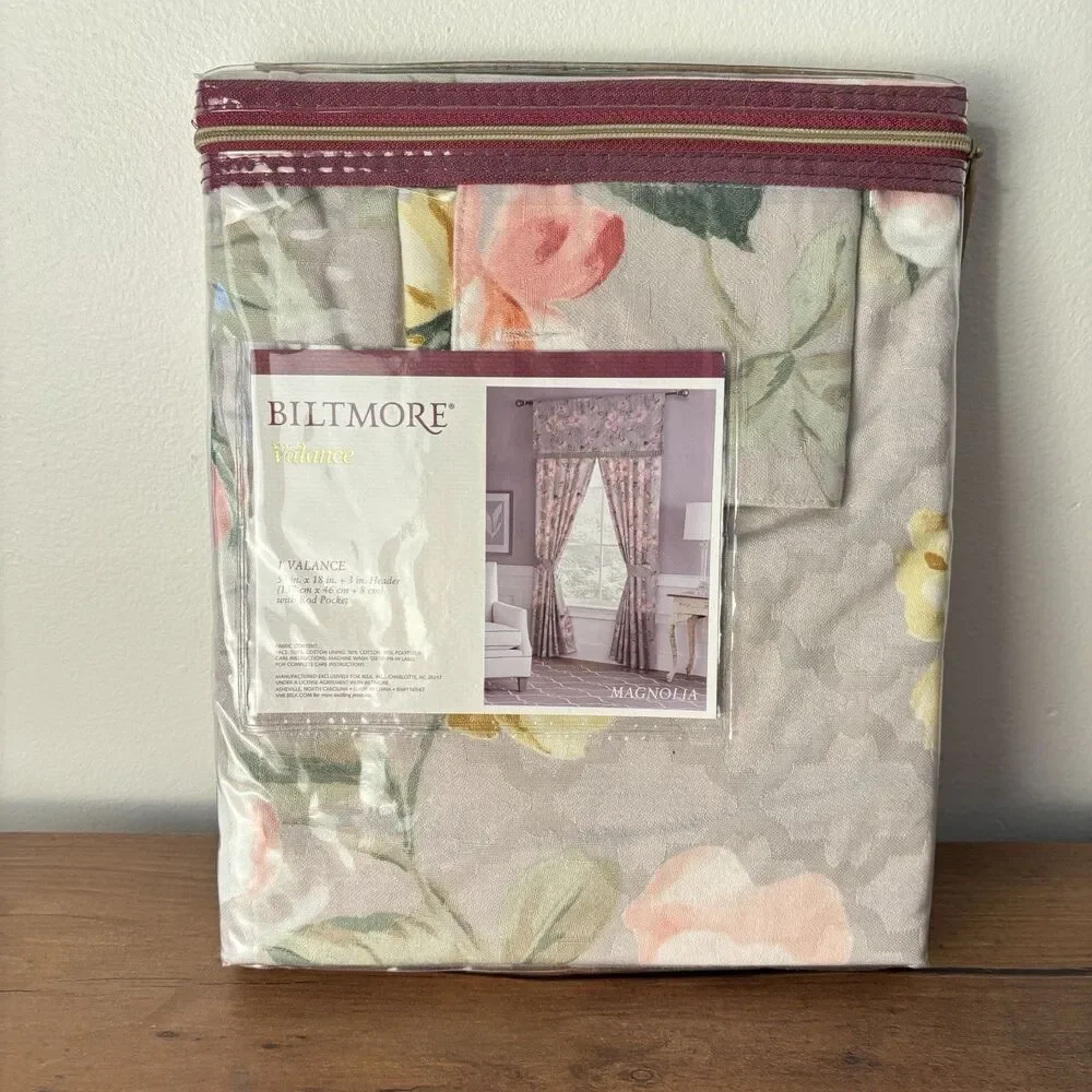 New Biltmore Magnolia Grey Pink Green Floral Valance 54